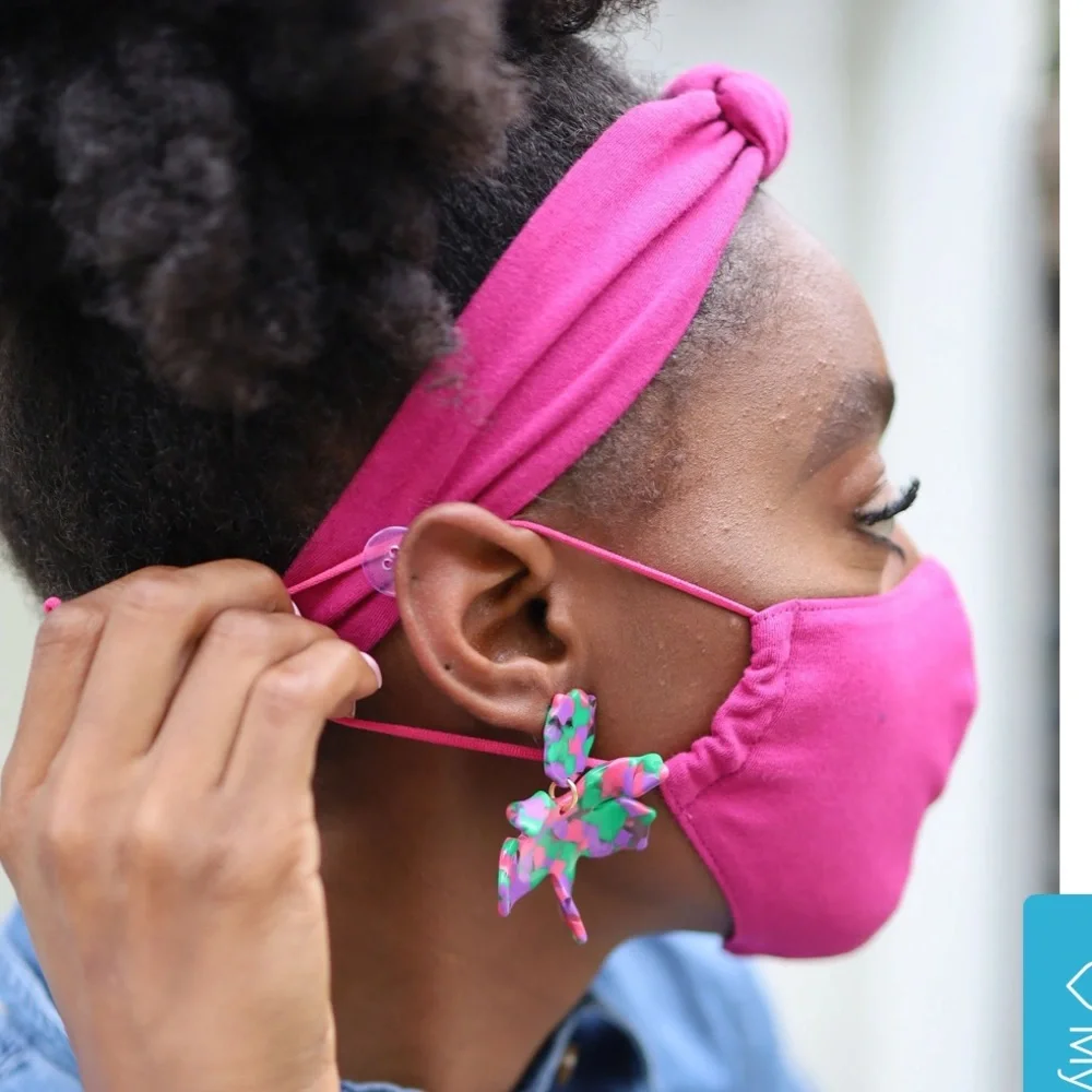 Lele Sadoughi Magenta Face Mask and Headband Set